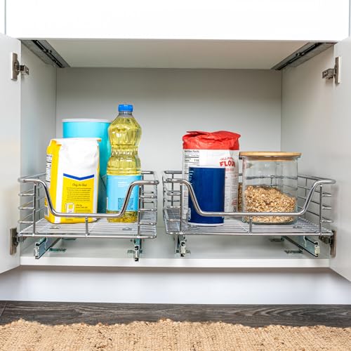Household Essentials Chrome-Plated Steel Pull-Out Basket Organizer - size: 14.5" - Extended, style: Single Tier