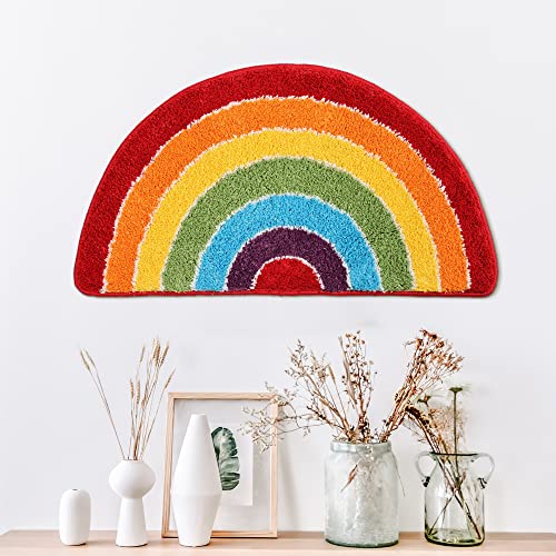 Panstar Rainbow Bath Mat for Bathroom, Luxury Absorbent Bathroom Mats Non Slip, Cute Colorful Striped Bathtub Rug Fun Fluffy Shower Rugs Washable