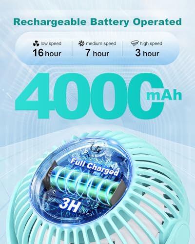 Coohea Stroller Fan Clip on for Baby, 4000mAh Rechargeable Battery Operated, Flexible Tripod, 3 Wind Speed, 360° Rotatable, Small Cooling Portable Fan for Car Seat Crib Bike Travel Beach, Blue - color: Blue
