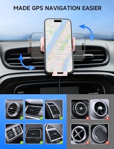 MOKPR Wireless Car Charger, 15W Auto Clamping Car Charger Dash Windshield Air Vent Phone Holder Compatible with iPhone 16 15 14/13/13 Pro/12 pro/12/11/X/8, Samsung S24/S23/S22, Pink - color: Pink