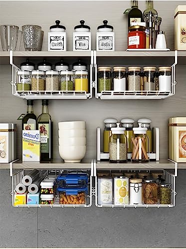 Under Shelf Basket Storage 2Pack - 12.6in Metal Under Cabinet Shelf, Hanging Wire Basket Shelves, Undershelf Storage Basket for Kitchen Pantry Bookshelf - color: White