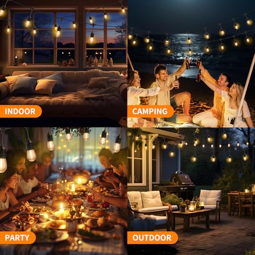 100FT LED Outdoor String Lights with 60+4 Waterproof Bulbs(1.5FT Bulbs Spacing), Remote & Dimmer, Commercial Grade Patio Lights with 3 Mode Light & Timing, 100PC Ties - style: 100FT With 64 Bulbs