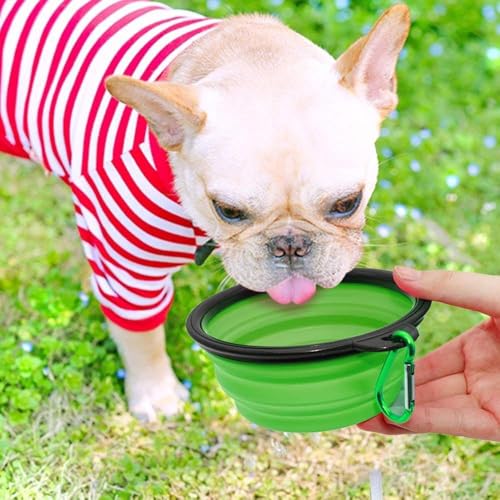 Silicone Foldable Pet Food Water Feeder, Collapsible Travel Bowl for Dog and Cat, Outdoor Portable (Green) - color: Green