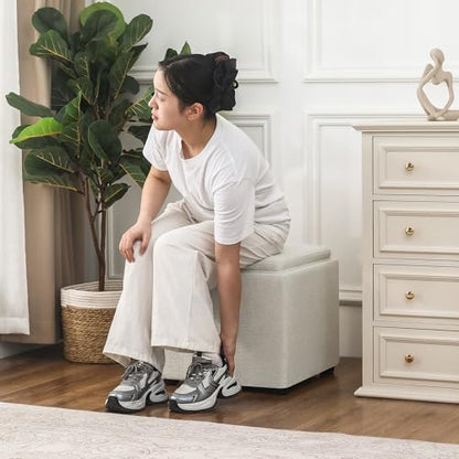 Adeco 17 inch Faux Leather Storage Ottoman with Reversible Tray Lid, Modern Square Cube Footrest Stool & Coffee Table for Living Room, Bedroom, and Dorm, White - color: White With Tray