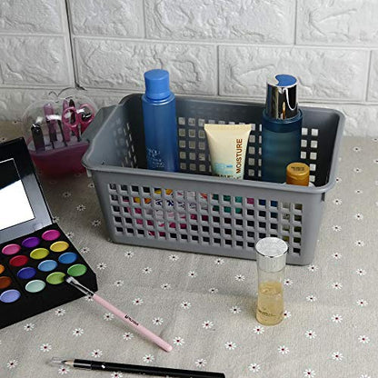 4 Packs Small Plastic Storage Baskets Set, Grey | Desktop Storage Basket Bin - size: shelf baskets