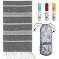BAY LAUREL Turkish Beach Towel with Travel Bag 39 x 71 Quick Dry Sand Free Lightweight Large Oversized Towels Light - color: Black With Blue Floral Bag