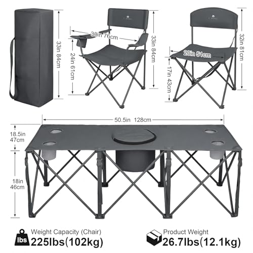 Camping Chair Set of 3, Outdoor Folding Camping Chairs for Heavy People with Cup Holder & Carry Bag,Collapsible Chair Include One Sofa Chair and Two Single Chair,Support up to 500lbs - color: Grey-5pcs