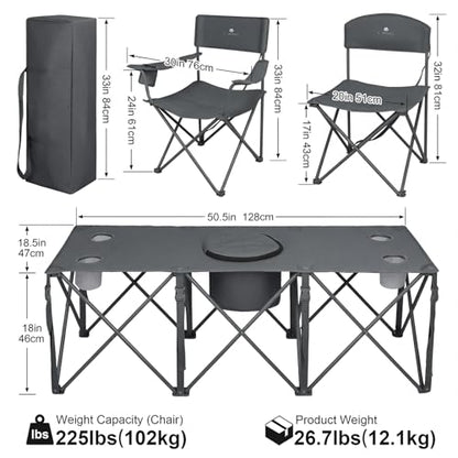 Camping Chair Set of 3, Outdoor Folding Camping Chairs for Heavy People with Cup Holder & Carry Bag,Collapsible Chair Include One Sofa Chair and Two Single Chair,Support up to 500lbs - color: Grey-5pcs