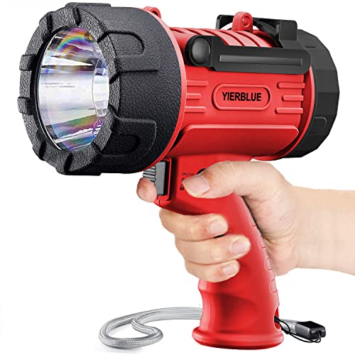 YIERBLUE Rechargeable Spotlight Flashlight with 2000,000 High Lumen LED, IP67 Waterproof Long Running Spot Light searchlight, Impact Resistant Handheld Spotlight with Foldable Stand and Red Lens - color: Red-Pro