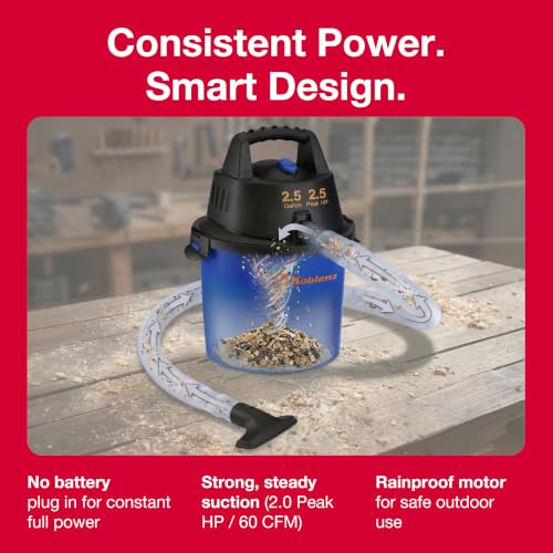 Koblenz Wet Dry Vacuum Cleaner, 2.5 Gallon 2.5 PHP, 60 CFM, 10 ft Reach, TWIST-N-LOCK Hose, Wall Mount, Small Shop Vac, Portable Shop Vac for Home Car Garage, Accessories Included, Blue/Black, WD-2.5L - size: 2.5 Gallon 2.5 HP
