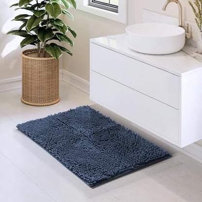 Hearth & Harbor Bathroom Rugs, Chenille Bath Mat - Machine Washable Bath Mats for Bathroom Non-Slip Backing Rubber, Quick Dry Bathroom Mat - color: Navy Blue, style: 17 x 24