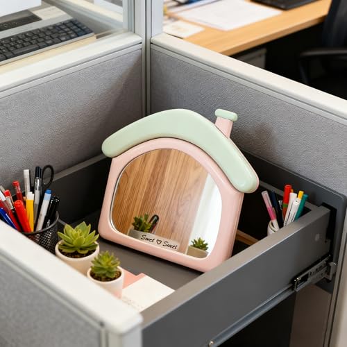 Cute House-Shaped Makeup Mirror for Desk Dresser, Small Mirror for Bedroom,Living Room Office Decor Home Decorations
