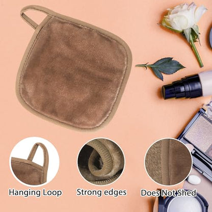 Natwag Makeup Remover Cloth, 6" x 6" Make Up Towels Reusable Face Cloth for Washing Face, Makeup Remover Pads Microfiber Face Washcloth with Mesh Bag, Just Water, 12 Pack, Light Brown - color: Light Brown