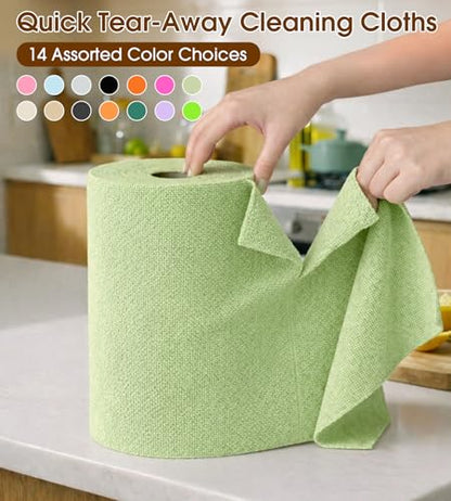 KitchLife Microfiber Cleaning Cloth Roll, 100 Pack - Tear-Away Microfiber Paper Towels, Lint-Free, Reusable, Washable for Kitchen, Car, Dishes, and Sensitive Surfaces (Bean Green) - color: Bean Green, size: 100 Pack