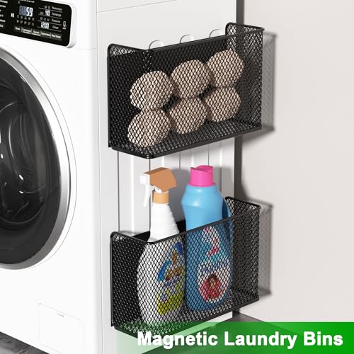 Magnetic Baskets Shelf Bins Organizer Holder Storage Rack Containers for Fridge, Whiteboard, Locker - Home Kitchen Laundry Office School - style: (1-Pack) Black/L