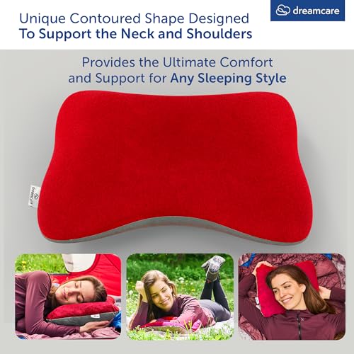 DREAMCARE Camping Pillow, Memory Foam Travel Pillow, Camping Accessories - Small Pillow Camping Essentials Camping Pillows for Sleeping, Backpacking Pillow, Travel Pillows for Sleeping (Small,Red)