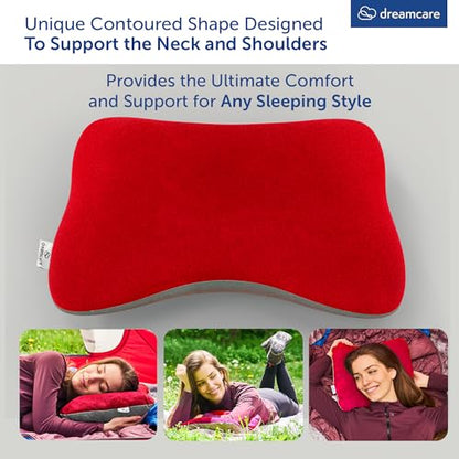 DREAMCARE Camping Pillow, Memory Foam Travel Pillow, Camping Accessories - Small Pillow Camping Essentials Camping Pillows for Sleeping, Backpacking Pillow, Travel Pillows for Sleeping (Small,Red)