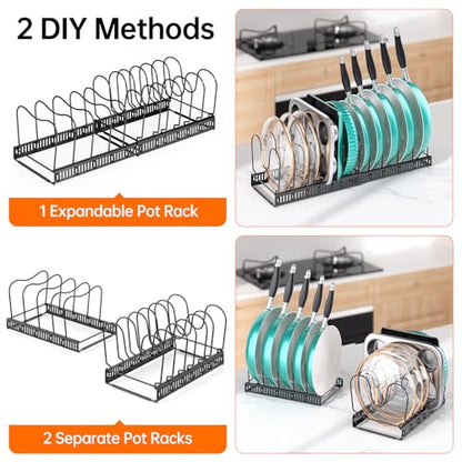 MUDEELA Pot and Pan Organizer Rack for under Cabinet, Expandable 11.81''-22.85'' Pot Lid Kitchen Cabinet Organizer Holder with 12 Adjustable Compartment Cutting Board Organizer for Pan Lid, Bakeware - style: 12 Dividers-Black
