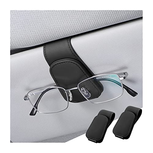 zipelo Sunglasses Holder for Car Sun Visor, 2 PCS Magnetic Leather Eyeglass Hanger, Sun Glasses Mount Clip on Visors, Ticket Card Cash Organizer, Auto Interior Accessories (Black) - color: Black, size: 2 PCS