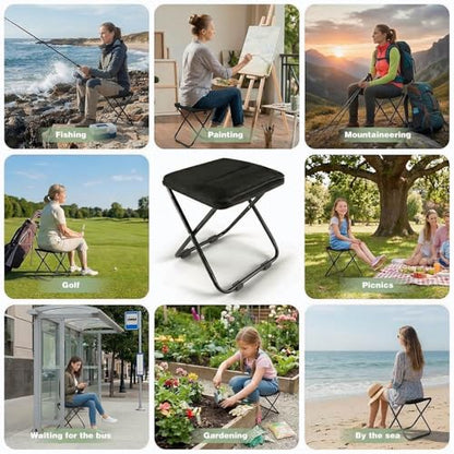 Portable Stool, Camping Stool 12inch Portable Folding Stool Small Folding Chair, Telescopic Compact Foldable Stool for Camping, Hiking, Outdoor Concert(3Pcs 60ML Travel Bottles Gift)