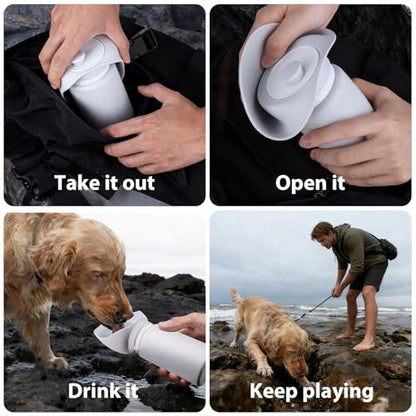 Jalopink Portable Dog Water Bottle, 2-in-1 Leak Proof & Collapsible Silicone Pet Dispenser with Built-in Bowl, Food Grade Travel Cup for Walking, Hiking (19oz/550ml, Gray) - color: Light Gray