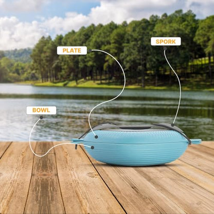 UCO 4-Piece Camping Mess Kit with Bowl, Plate and 3-in-1 Spork Utensil Set - color: Blue