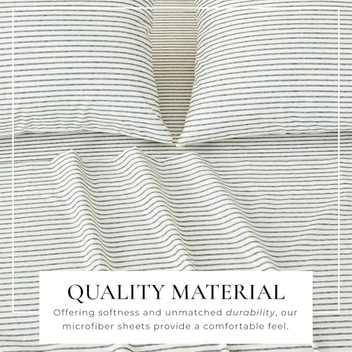 Great Bay Home Twin Size Stripe Microfiber Sheet Set - 3-Piece Ultra-Soft Bedding Sheets & Pillowcases - Wrinkle Free, Comfortable, All-Season Bed Sheets (Blue) - color: 06 Stripe - Blue, size: Twin