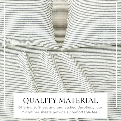 Great Bay Home Twin Size Stripe Microfiber Sheet Set - 3-Piece Ultra-Soft Bedding Sheets & Pillowcases - Wrinkle Free, Comfortable, All-Season Bed Sheets (Blue) - color: 06 Stripe - Blue, size: Twin