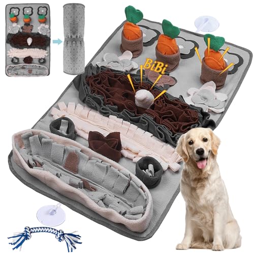 Snuffle Mat for Dogs – Extra Large 32'' x 20'', Washable Slow Feeder Dog Toy, Durable Interactive Dog Puzzle for Mental Stimulation & Nosework Training, with Anti-Slip Suction Cups - color: Gray-Black