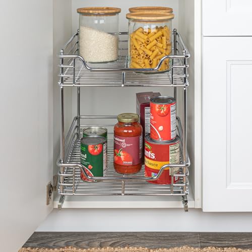 Household Essentials Chromed Steel 2-Tier Artisan Pull-Out Organizer - size: 14.25" - Standard, style: 2-Tier
