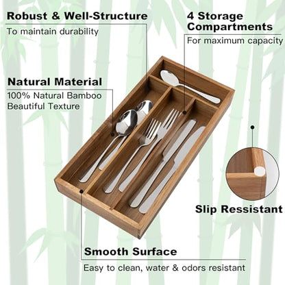 Acacia 4 Slot Silverware Drawer Organizer - Cutlery Holder with Flatware Tray - color: Acacia, size: 4 Slots