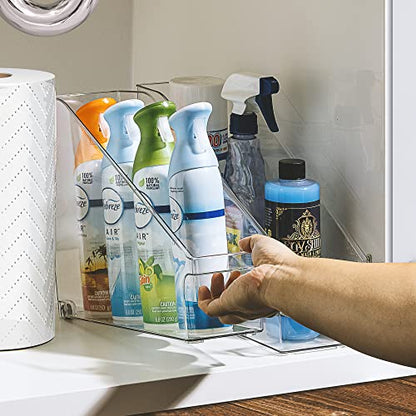 Sorbus Roll Out Bottle Organization Bins - Pantry Under Sink Organizer with Wheels & Handles, Clear Plastic Organizing Containers for Bottles & Cleaning Supplies - Kitchen Cabinet Laundry Room Storage - style: Slant