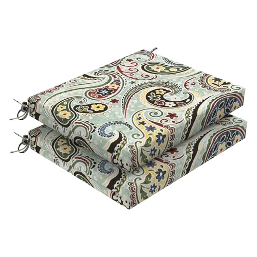 DYTXIII Set of 2 Outdoor Chair Cushions, Water Resistant 18.5"x16"x2" Square Seat Cushion for Patio Dining Chairs, High-Density Replacement Pads for Indoor Outdoor Furniture - Paisley Lightcyan - color: Paisley Lightcyan, size: Set of 2