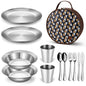 Odoland Stainless Steel Camping Mess Kit for Family & Person, Cooking Tableware Utensils with Plates Bowls Forks Spoons Knives & Savings Bag for Camping, Backpacking, Hiking, Picnic - style: 2 Person Set