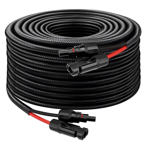 XRDS -RF Solar Panel Cable 40FT, 10AWG Solar Extension Cable with Male & Female Solar Connectors, Flame-Retardant Protective Sleeving Solar Cable, Weatherproof PV Wire for Solar Panel Connection - size: 10AWG 40FT