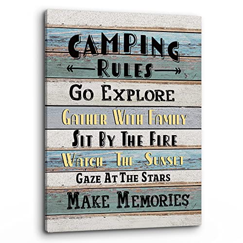 PHAMTE Funny Camping Rules Quote Wall Art, Farmhouse Rustic Camping Rules Camper Signs Print Framed Canvas Painting Artwork RV Home Room Decor (11x14 Inch) - color: Camprules, size: 14"L x 11"W