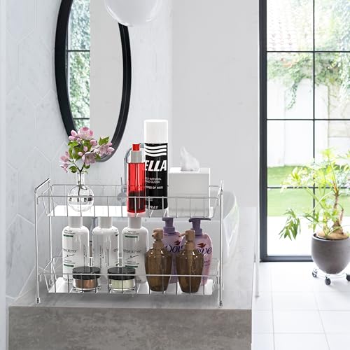 Simple Houseware 2-Tier Spice Rack Kitchen Organizer Countertop Shelf, Chrome - color: Chrome