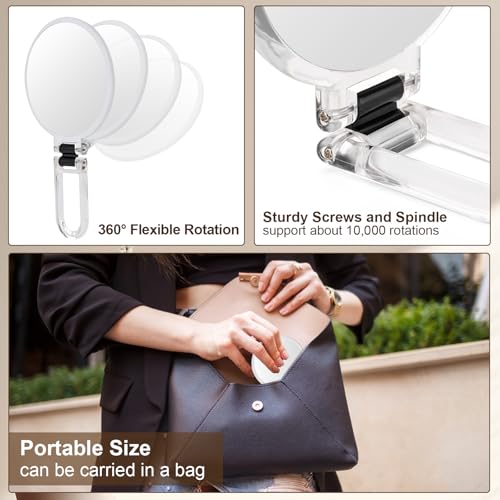 BOOMIBOO 1X/10X Magnifying Handheld Mirror Double Sided, Foldable Travel Makeup Mirror, Adjustable Rotation Pedestal Hand/Hanging/Desk Vanity Mirror-Clear - color: Clear