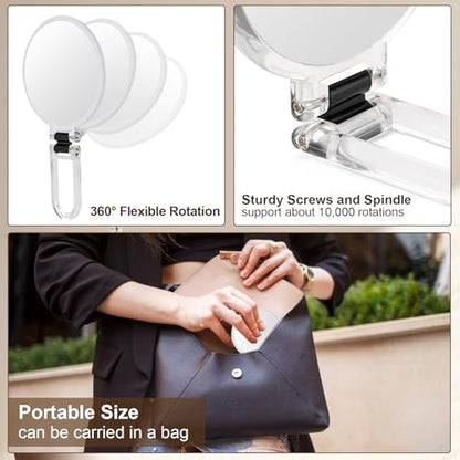 BOOMIBOO 1X/10X Magnifying Handheld Mirror Double Sided, Foldable Travel Makeup Mirror, Adjustable Rotation Pedestal Hand/Hanging/Desk Vanity Mirror-Clear - color: Clear