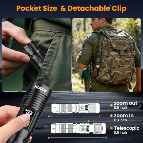 Hoxida Rechargeable Flashlights 2 Pack, 6 Modes Zoomable Powerful Tactical Linternas with LCD Digital Display, Super Bright High Lumens Handheld Magnetic Flashlights for Home Emergencies Camping - color: 2pcs