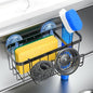 3-in-1 Kitchen Sink Caddy Organizer with Sponge Holder, Brush Holder, Extra Rack for Scrubber, Sink Stopper, Dish Cloth Hanger - Strong Dual Suction Cup, 2.0mm SUS304 Stainless Steel - Black - color: Black