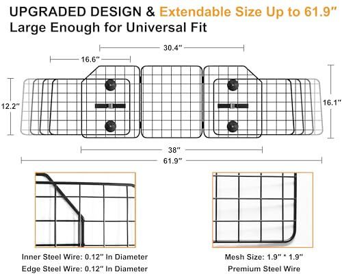 Dog Car Barrier for SUVs, Van, Vehicles, Adjustable Large Pet Barriers, Universal Fit Heavy-Duty Wire Mesh Dog Guard, Pet Divider Gate for Truck Cargo Area, Safety Car Divider, 61.9 Inches - size: 61.9 Inch