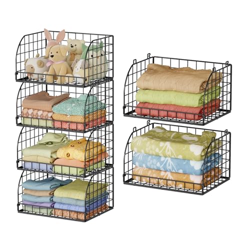 Extended Paragraph Stackable Storage Bins Closet Organizer，4-Pack Wire Baskets For Organizing，Closet Organizers And Storage，Closet Shelves And Open Home Storage Bins，Black，Clothes, Snacks, Toys Can Be - size: Extended four-layer stacked basket