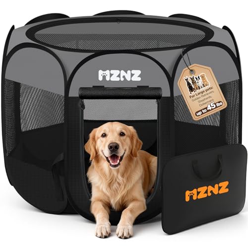 Dog Playpen, Portable Puppy Pet Crate Indoors for Small/Medium/Large Dogs Cats Rabbits, Foldable Dog Cage Enclosure for Outdoor, Pop Up Dogs Tent Kennel with Carrying Case, Dark Grey - color: Dark Grey, size: Large (45"L x 45"W x 23"H)