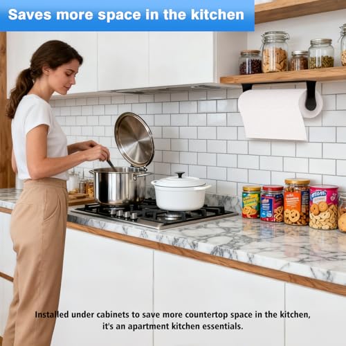Paper Towel Holder Under Cabinet, Adhesive or Screw Mount, Fits Standard & Mega Rolls, Wall Mount Rack for Kitchen, Bathroom, RV, Black - color: Black