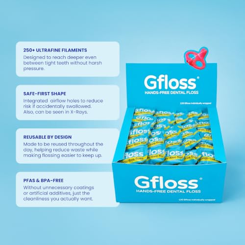 Gfloss Hands-Free Dental Floss for Adults, 120 Individually Wrapped Flossers, PFAS-Free, Unflavored, Portable Oral Care for Travel and Daily Use - size: 120 Count (Pack of 1)