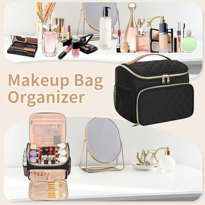 CUBETASTIC Travel Makeup Bag, Large Makeup Case Organizer, Cosmetic Storage | Multi-Pockets, Separate Makeup Brush Compartment, Premiun Metal Two Way Zipper, Portable Handle, Breathable Mesh - color: Black
