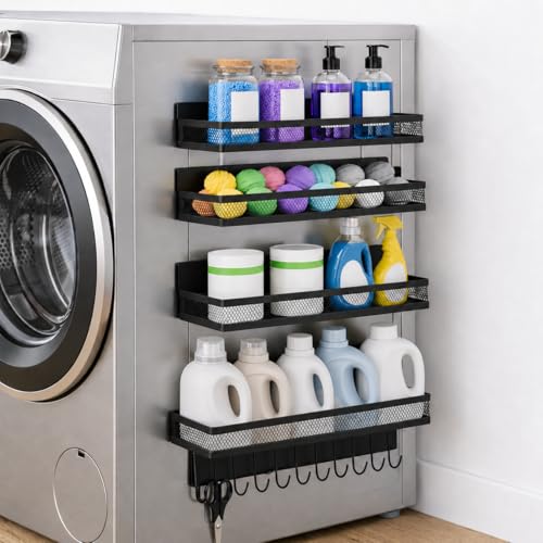 5 Set Magnetic Shelf for Washing Machine, Laundry Room Organization and Storage Accessories, Magnetic Spice Racks for Refrigerator,Metal Storage Baskets for Laundry,Kitchen,Room Shelves