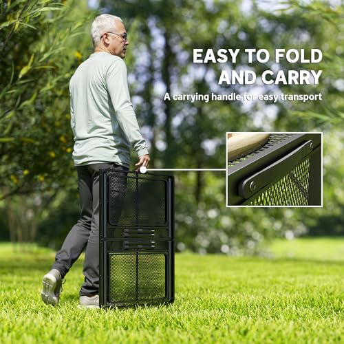 Outsunny Folding Grill Table, 4.5 ft Portable Camping Table with 2 Wing Panels, Height Adjustable Metal Outdoor Table with Mesh Desktop for Picnic, Beach, BBQ, Party, Black