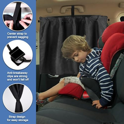 XCBYT Car Window Shades - 2 Pack Side Window Sun Shade Privacy Curtains Upgrade Anti-Fallout Hook 99% Light Block Keeps Cooler Car Blackout Covers for Baby Sleeping Camping Travel Nap - color: Side (2-Pack, Rope-Tie)
